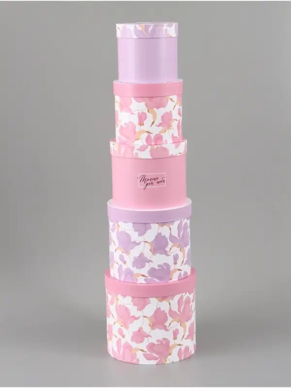 Набор шляпных коробок 5 в 1 &laquo;Нежные лилии&raquo;, 13 &times; 14 ‒ 19.5 &times; 22 см