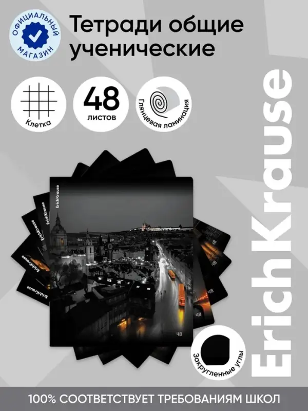 Тетрадь 48 листов в клетку ErichKrause Urban Lights, МИКС