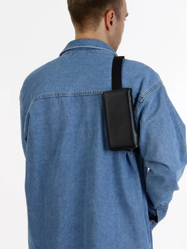 Сумка мужская через плечо TEXTURA, портмоне - клатч, на молнии, чёрная