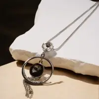 Кулон на цепочке &laquo;Юпитер&raquo;, серый в серебре, 72 см