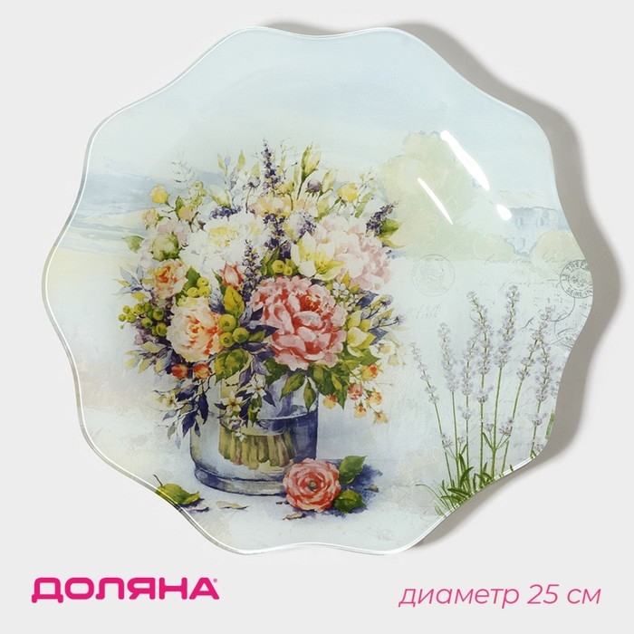 Тарелка стеклянная Доляна «Весенний роман», d=25 см Тарелка стеклянная Доляна «Весенний роман», d=25 см