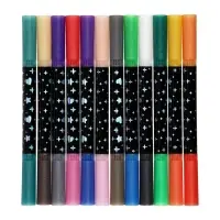 Фломастеры 12 штук, 24 цвета, с блёстками, двусторонние, в пластиковой коробке