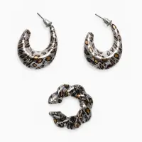 Серьги и каффы QF &laquo;Леопард&raquo;, набор, жгутик, цвет серебро