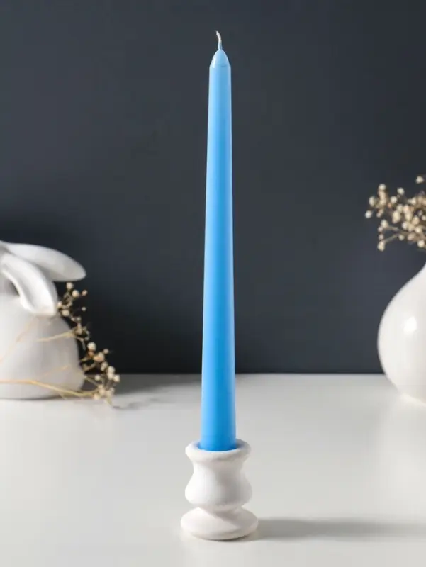 Набор свечей античных 25 см, 3 шт., 58 г, 7 ч, пастельно-голубой
