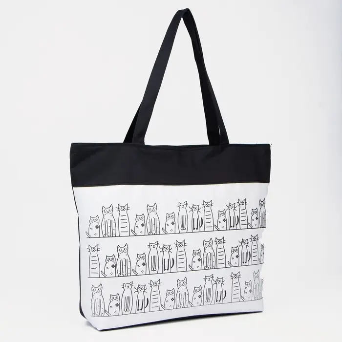 Сумка - шоппер &laquo;Котики&raquo;, на молнии, с подкладкой, 42&times;9&times;32 см, чёрный