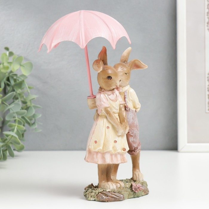 Сувенир полистоун Сувенир полистоун "Зайчики под зонтом - романтика" 19,5/16х5,5х9 см