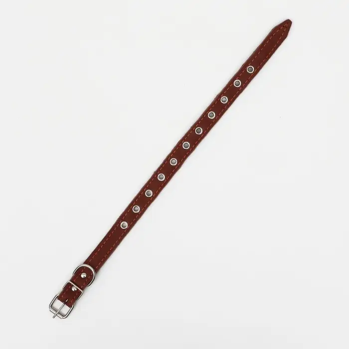 Ошейник, безразмерный, 45&times;2 см, ОШ 18-39 см, на синтепоне, кожа, коричневый