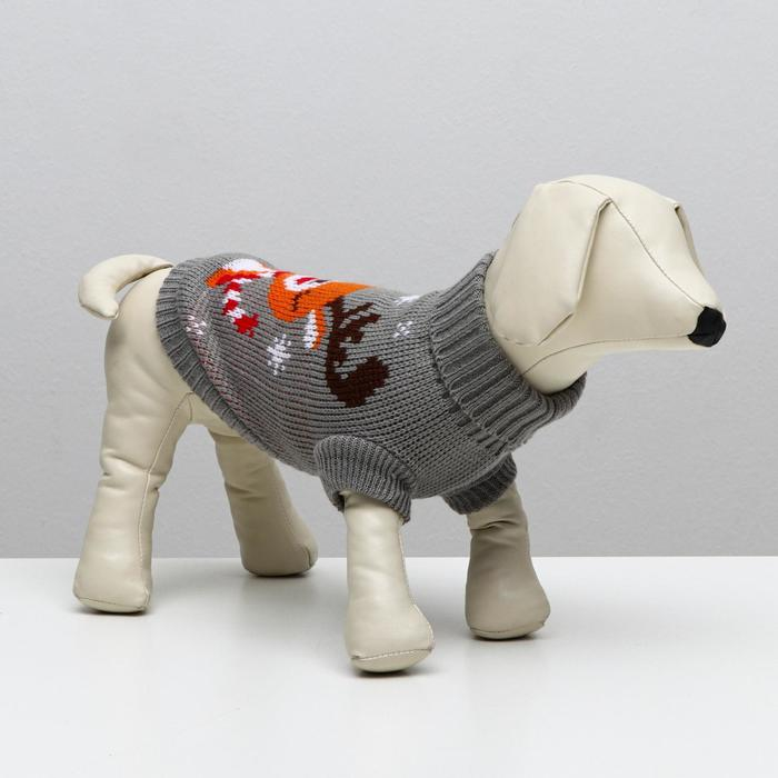 Свитер  Свитер "Олень на сером", M (ДС 26, ОШ 26, ОГ 28-46 см)