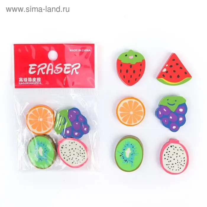 Набор фигурных ластиков «Фрукты/Ягоды», 4 штуки, в блистере, МИКС Набор фигурных ластиков «Фрукты/Ягоды», 4 штуки, в блистере, МИКС