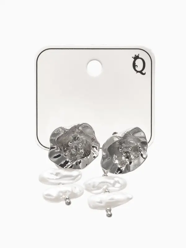 Серьги жемчуг Серьги жемчуг "Цветы кувшинки", цвет белый в серебре