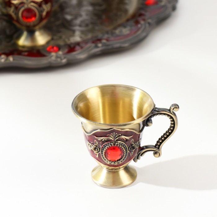 Набор чайный кувшин, 6 бокалов и поднос  Набор чайный кувшин, 6 бокалов и поднос "Стамбул. Розы и узоры" красный с золотом