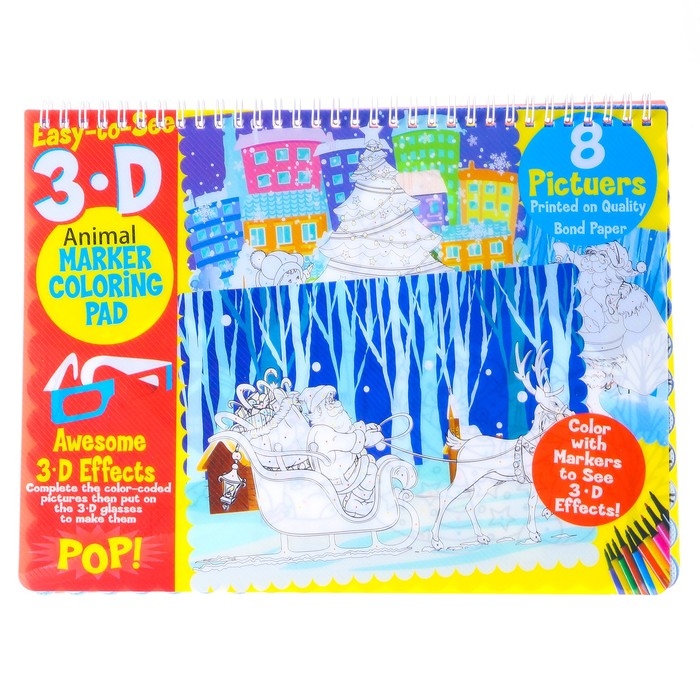 Книжка-раскраска многоразовая «Новый год» фломастеры 12 цв., 3D очки, бутылочка для воды Книжка-раскраска многоразовая «Новый год» фломастеры 12 цв., 3D очки, бутылочка для воды