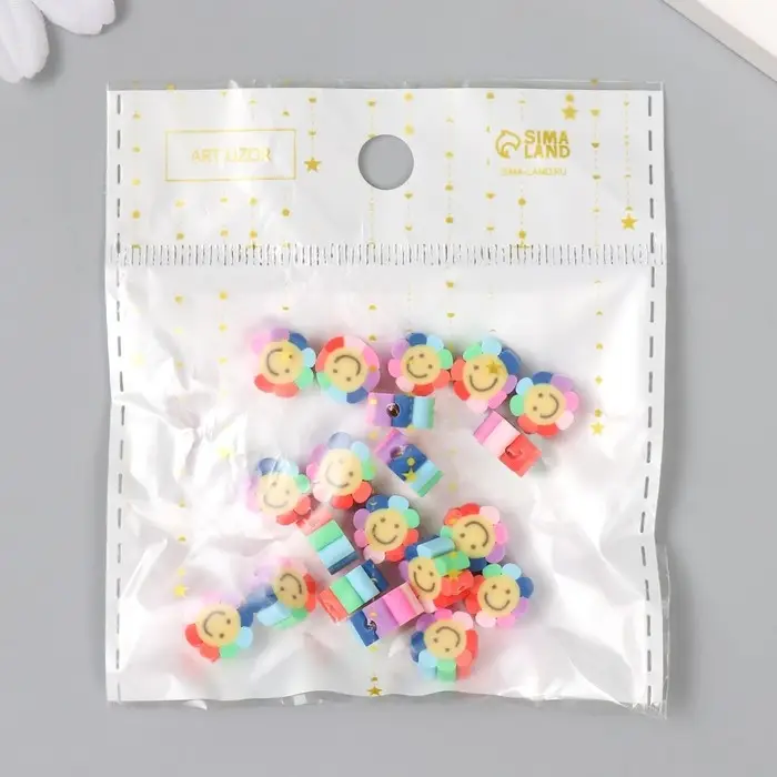 Бусины для творчества PVC "Цветочек-смайл" радуга набор 20 шт 1х1х1 см