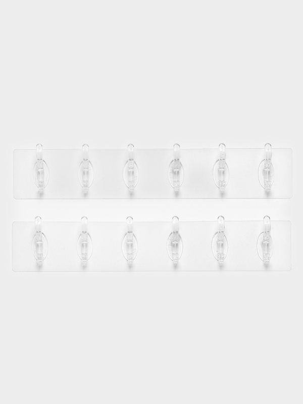 Крючки настенные самоклеящиеся, 6 крючков на общей гибкой прозрачной основе, набор 2 шт