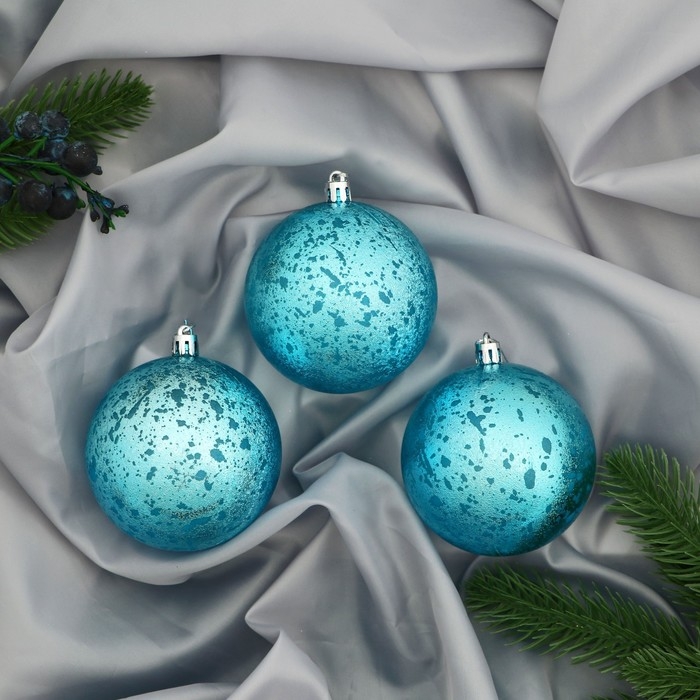 Набор шаров пластик d-8 см, 3 шт «Ретро» голубой Набор шаров пластик d-8 см, 3 шт «Ретро» голубой