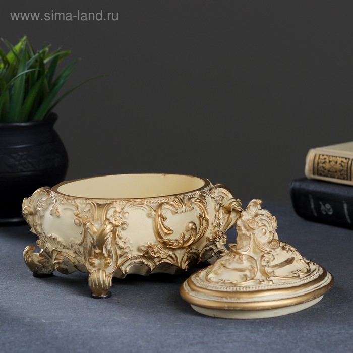 Шкатулка, слоновая кость/золото 15х12х14см Шкатулка, слоновая кость/золото 15х12х14см