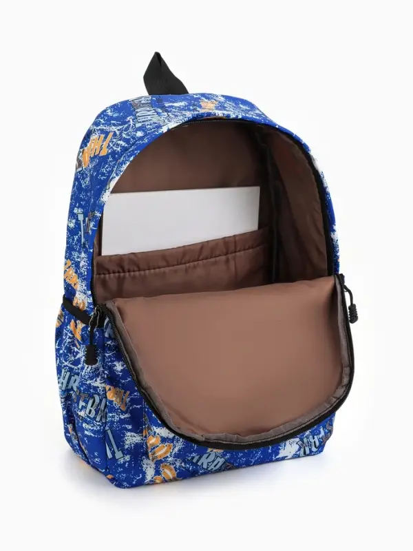 Рюкзак школьный на молнии, с карманами, принтом, размер 30&times;13&times;42 см, синий