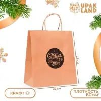 Пакет бумажный подарочный новогодний крафт, «Новогодний шар»,чёрный 22×12×25 см