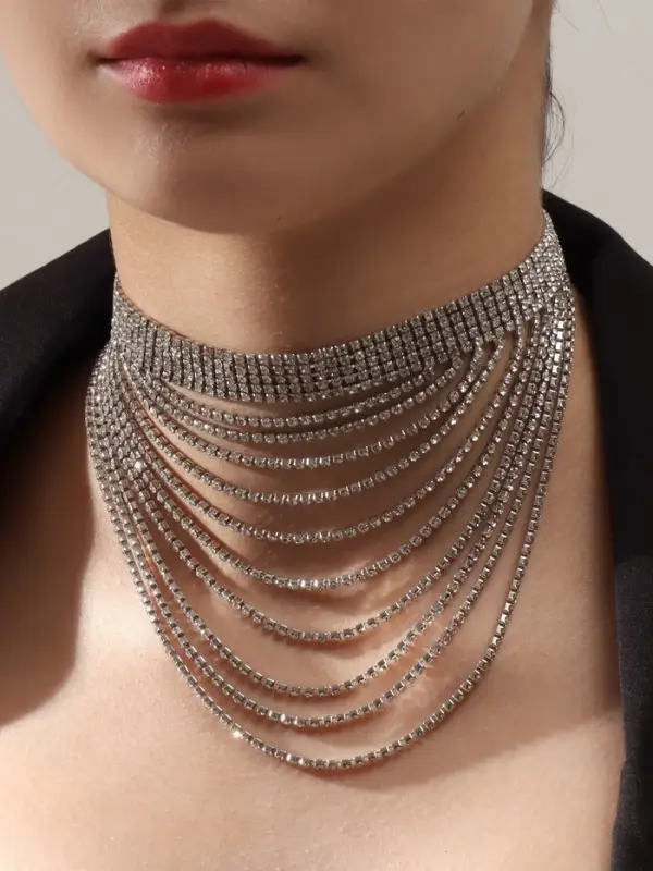 Колье &laquo;Водопад&raquo;, волна, белое в серебре, 25 см