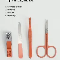 Набор маникюрный, 4 предмета, в футляре, розовый