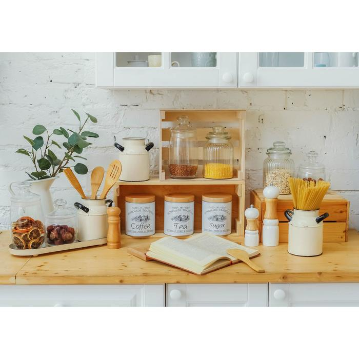 Банки жестяные для хранения сыпучих продуктов Sugar Coffee Tea, 1,2 л, 10,5×14 см, 3 шт, цвет серый Банки жестяные для хранения сыпучих продуктов Sugar Coffee Tea, 1,2 л, 10,5×14 см, 3 шт, цвет серый