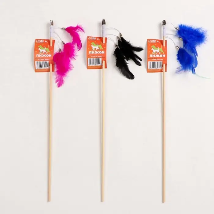 Дразнилка - удочка &laquo;Салют из перьев&raquo;, на деревянной палочке, цвет МИКС