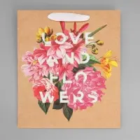 Пакет подарочный крафтовый, упаковка, Love and flowers, 23&times;27&times;11.5 см