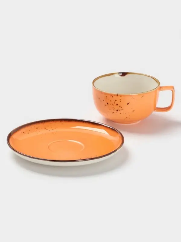 Чайная пара Magistro &laquo;Церера&raquo;, 2 предмета: чашка 250 мл, блюдце d=16.3 см, фарфор, оранжевая