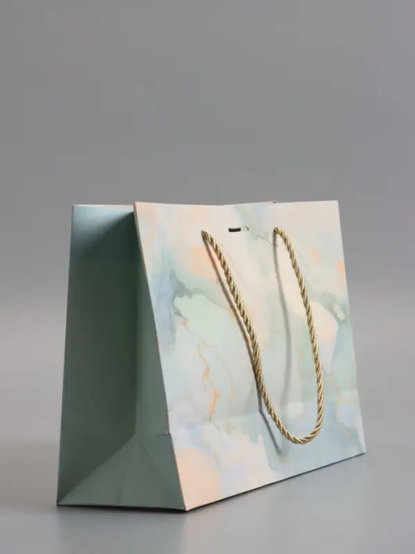 Пакет подарочный "Мрамор" , голубой , с бантиком , 28 х 20 х 10 см