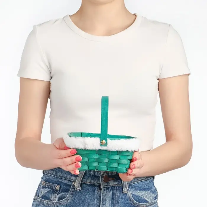 Корзина «Новогодняя», зелёная, 15×12×7,5/25 см, шпон Корзина «Новогодняя», зелёная, 15×12×7,5/25 см, шпон