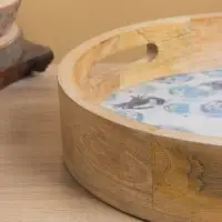 Поднос круглый с бортиками &laquo;Крабы&raquo;, 35&times;35&times;6.5 см, дерево манго