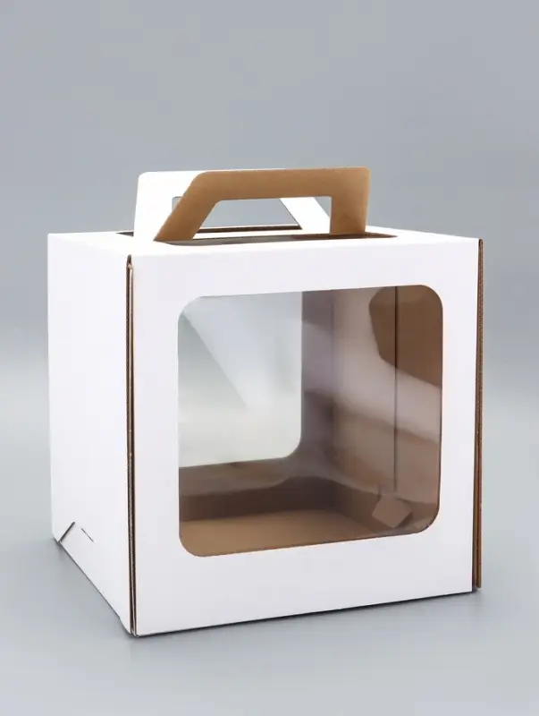 Коробка под торт 2 окна, с ручками, белая, 26&times;26&times;26 см