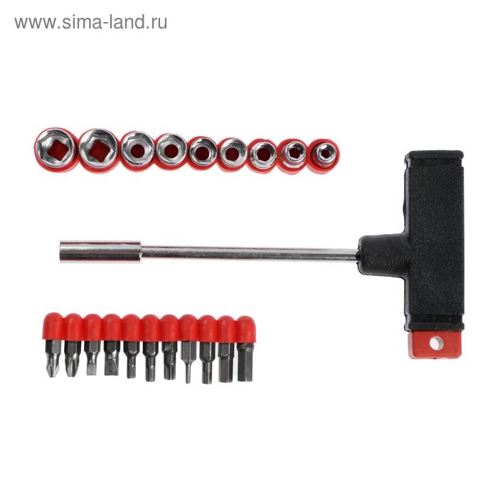 Отвертка с набором бит и головок ЛОМ, Т-образный держатель, 21 предмет Отвертка с набором бит и головок ЛОМ, Т-образный держатель, 21 предмет