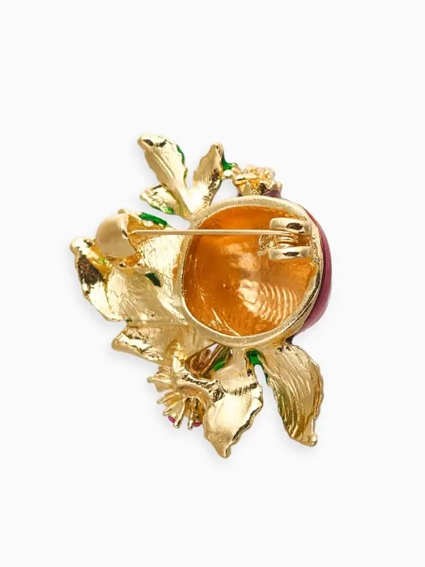 Брошь "Гранат" с цветком, со стразами, цветная в золоте
