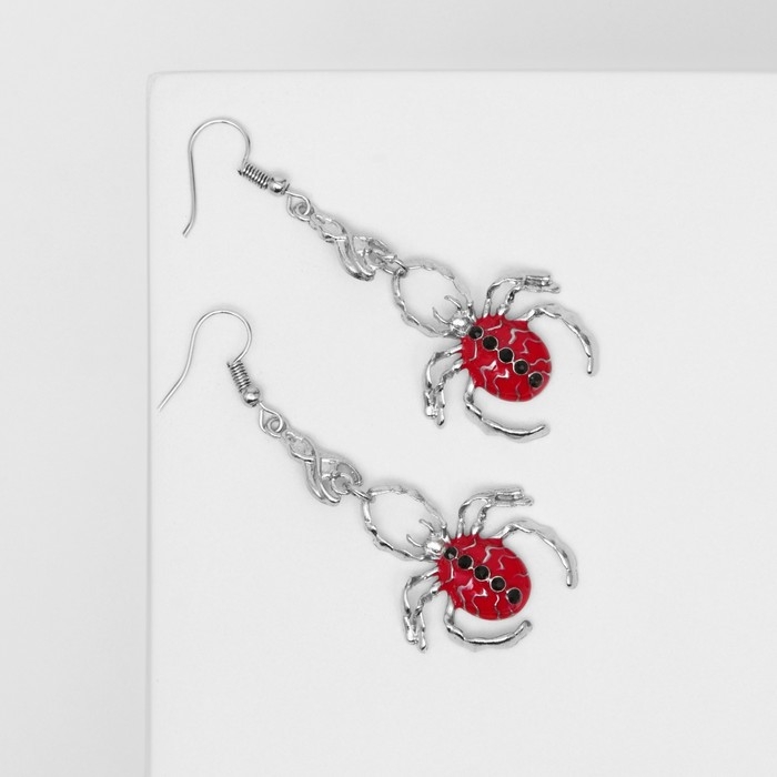Серьги эмаль «Пауки», цвет чёрно-красный в чернёном серебре Серьги эмаль «Пауки», цвет чёрно-красный в чернёном серебре