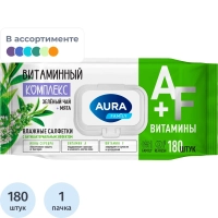 Салфетки влажные AURA FAMILY с антибактериальным эффектом с крышкой 180шт