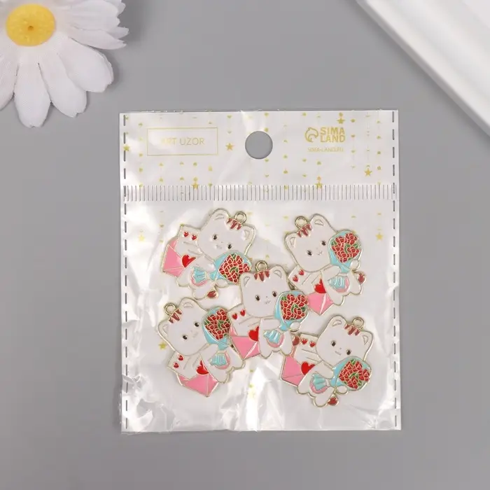 Декор для творчества металл, эмаль Декор для творчества металл, эмаль "Котик с букетом" 2,8х2,5 см