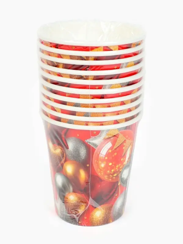 Стакан одноразовый бумажный «Воздушные шары фольга», красный 250 мл