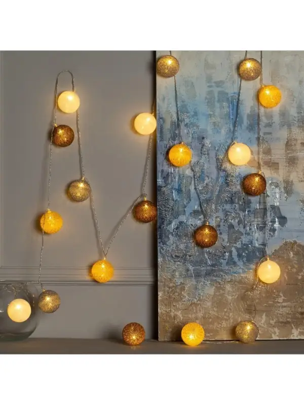 Гирлянда &laquo;Нить&raquo; 5 м с насадками &laquo;Клубки кремовые&raquo;, IP20, прозрачная нить, 20 LED, свечение тёплое белое, 220 В