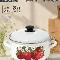 Кастрюля эмалированная, 3 л, d=23 см, с крышкой, белая