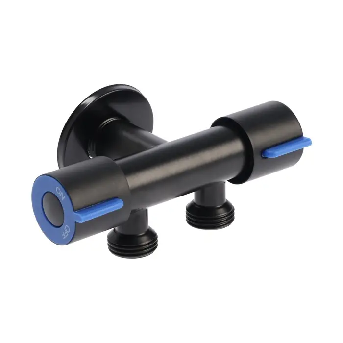 Кран двойной ZEIN engr, 1/2" &times; 1/2", два вентиля, кран-букса керамика, нерж. сталь, черный