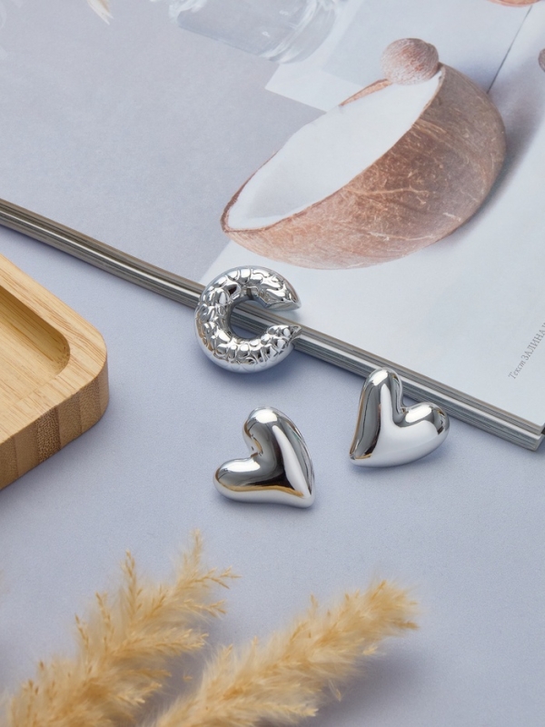 Набор серьги и каффы 3 шт. «Сердечко» бублик, цвет серебро