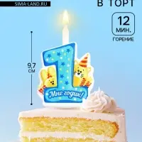 Свеча в торт &laquo;Мне годик!&raquo; с котом и кроликом, 9.7 см, 12 мин, 40 г