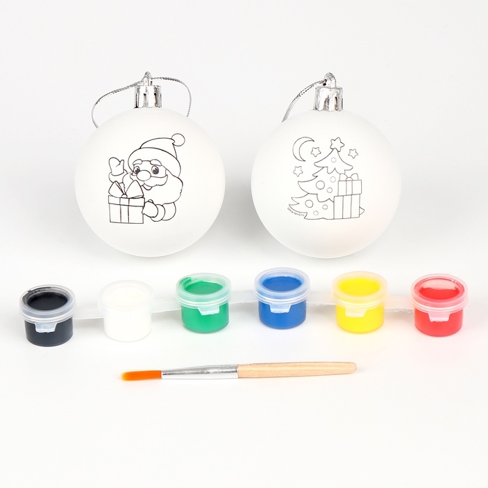 Ёлочные шары под раскраску на новый год «Зимний лес», 2 шт, набор для творчества Ёлочные шары под раскраску на новый год «Зимний лес», 2 шт, набор для творчества