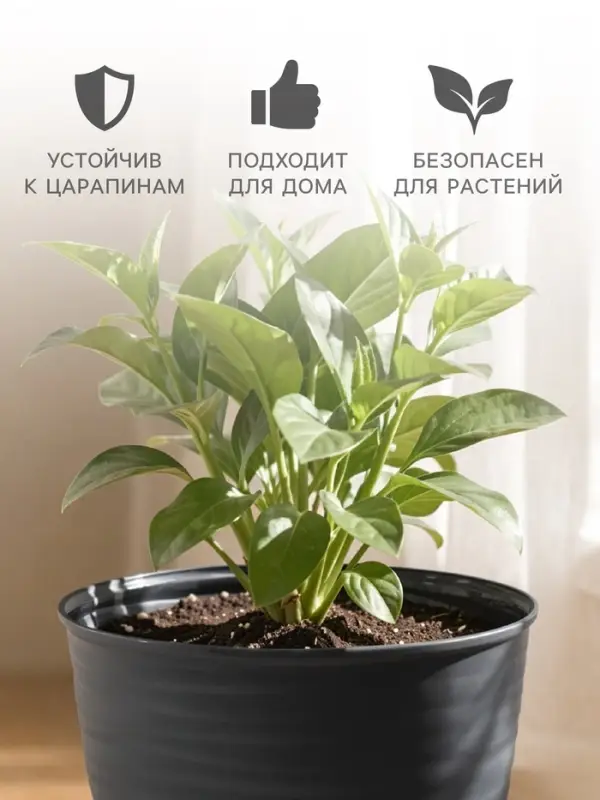 Горшок цветочный с поддоном Saffron, 2.6 л, d=17.6 см, h=16.2 см, пластиковый, серый