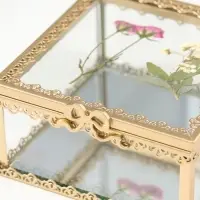 Шкатулка стекло с металлическим каркасом "Сухоцветы" квадрат 10х10,5х5,2 см