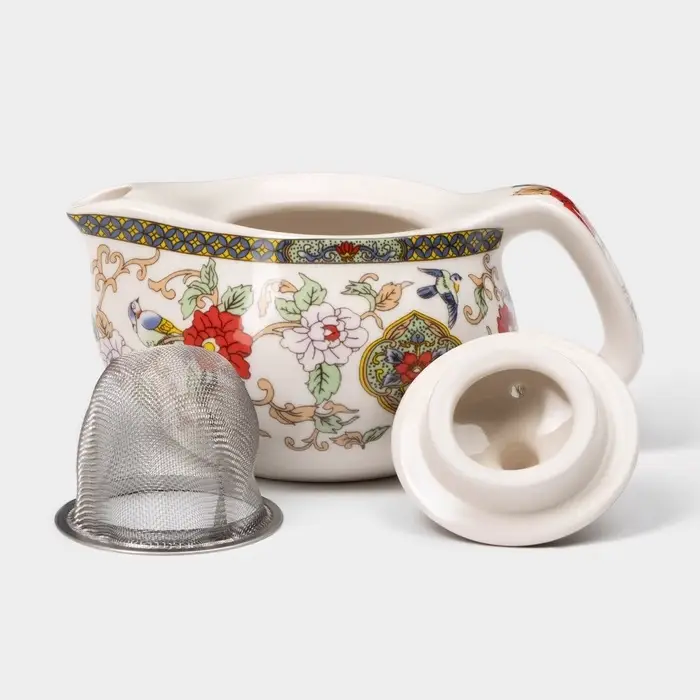 Чайник керамический заварочный с металлическим ситом &laquo;Цветы&raquo;, 200 мл