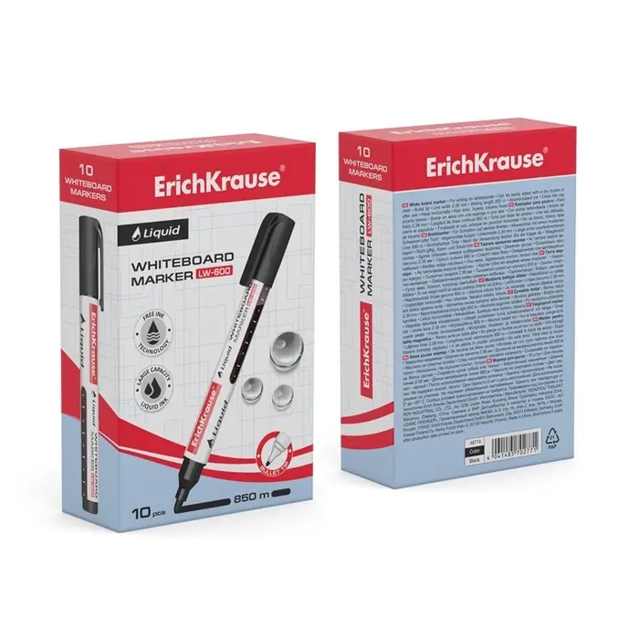 Маркер для доски ErichKrause. Tank LW-600, узел 3.0 мм, ширина линии 2.38 мм, с жидкими чернилами, спиртовой, чёрный