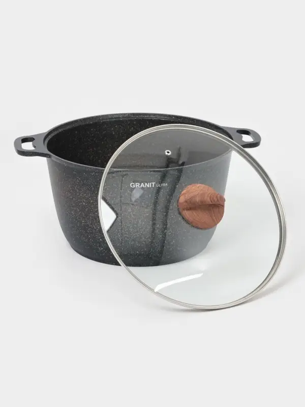 Кастрюля KUKMARA Granit ultra, 10 л, d=32.5 см, со стеклянной крышкой, антипригарное покрытие, литой алюминий, коричневая