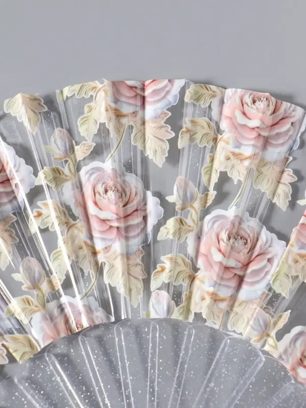 Веер складной пластик &laquo;Кремовые розы&raquo;, блеск, 23 см